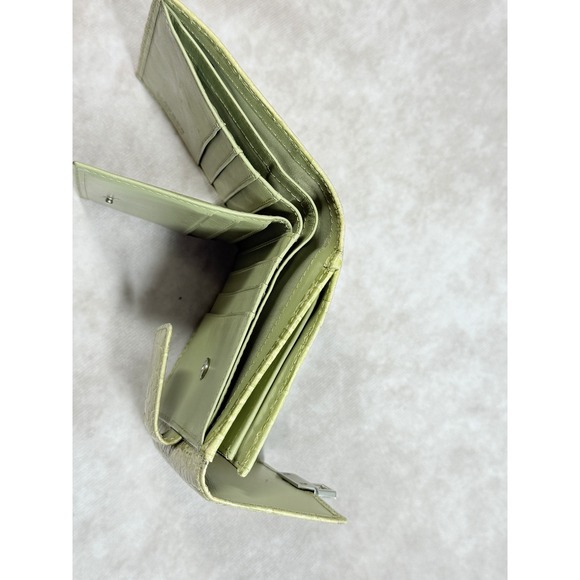 Ralph Lauren Leather Card Accordian Wallet Embossed Faux Croc Green 4"x 4" - Picture 9 of 12